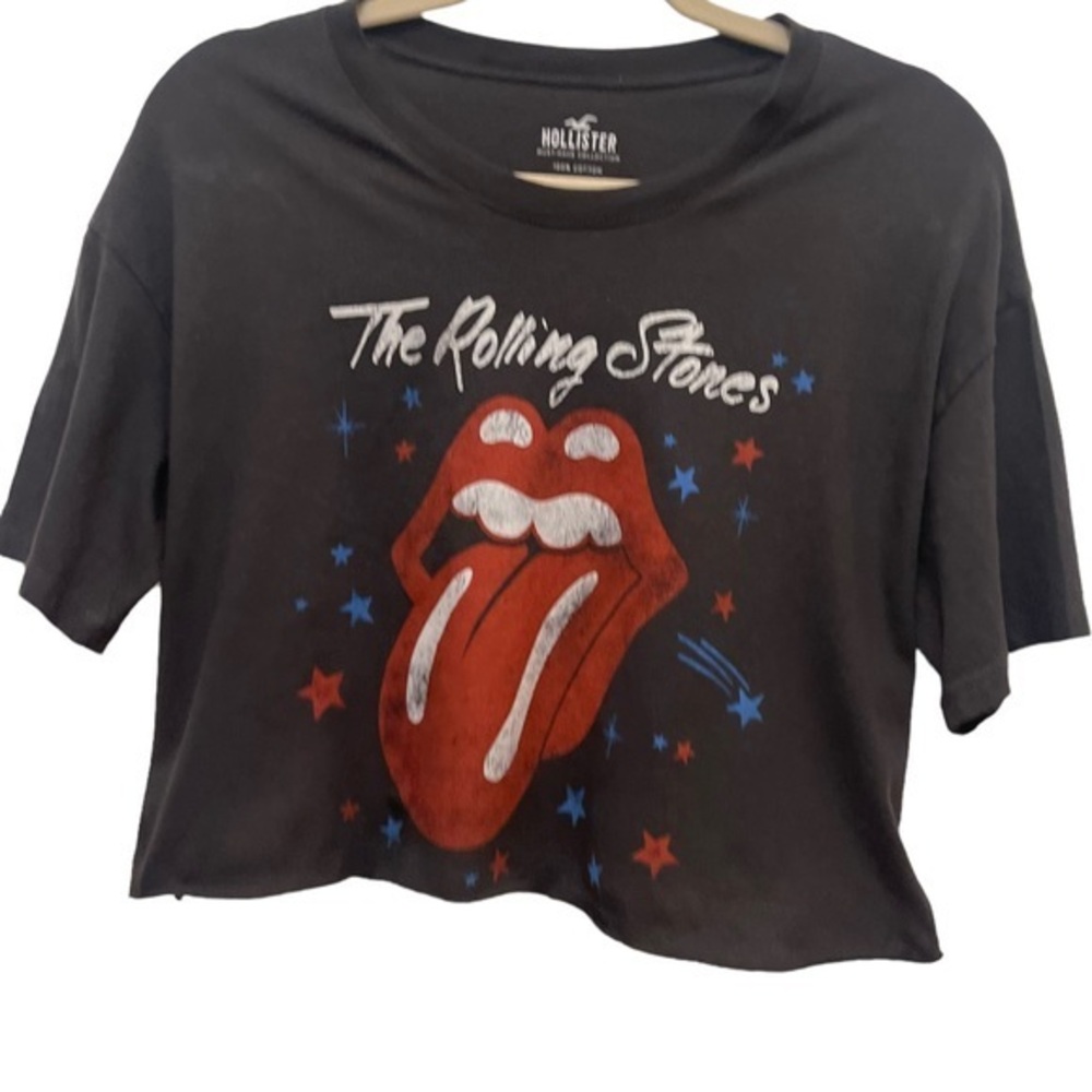 Hollister The Rolling Stones Distressed Black Crop Top Size S
